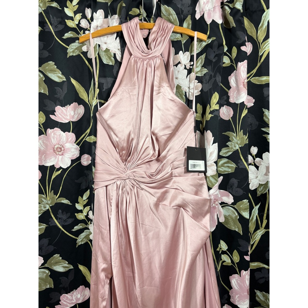 Ieena for Mac Duggal 11642 SHK Blush Pink Satin Halter Gown Dress Womens 12 - Picture 12 of 12